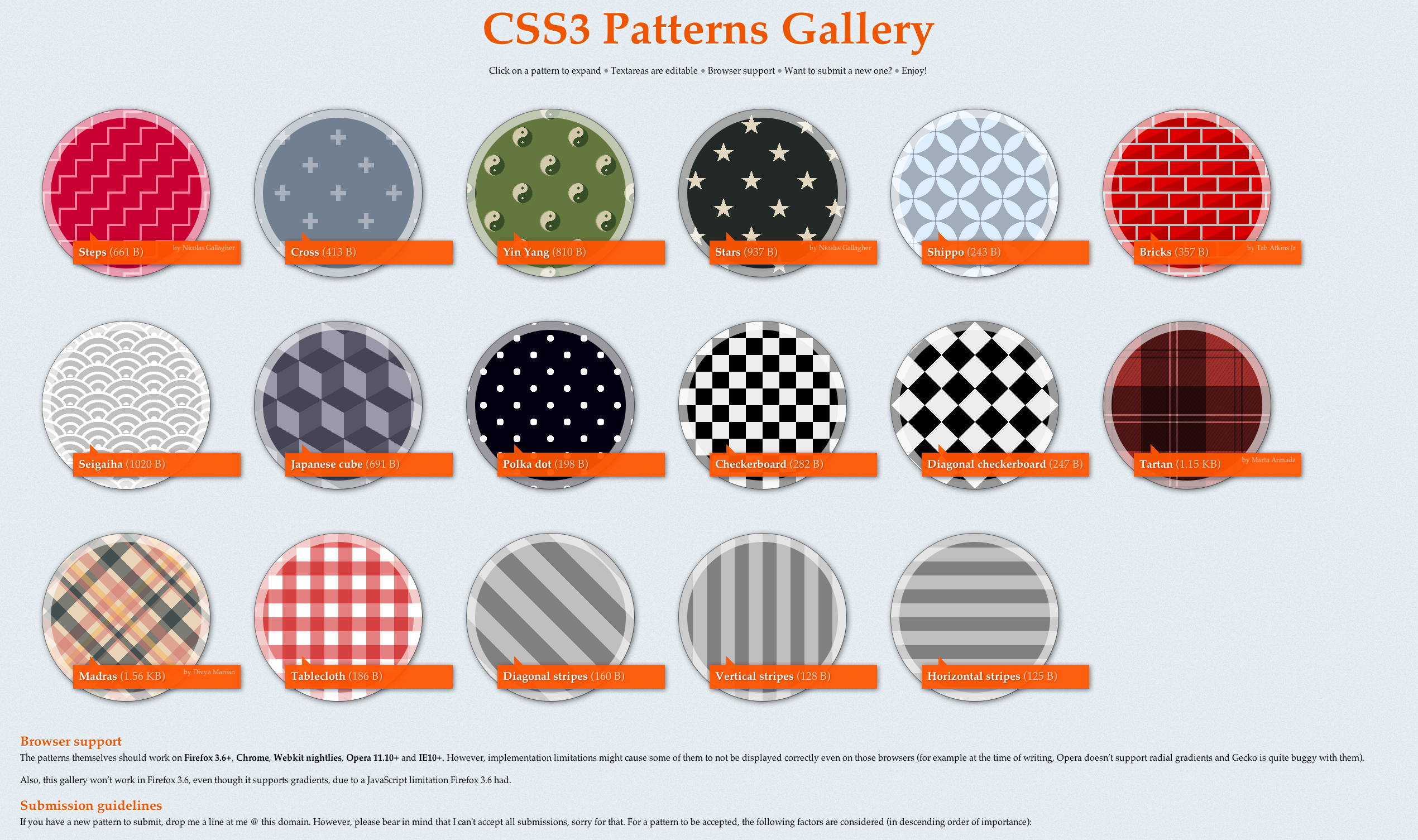 Screenshot from my CSS3 patterns gallery