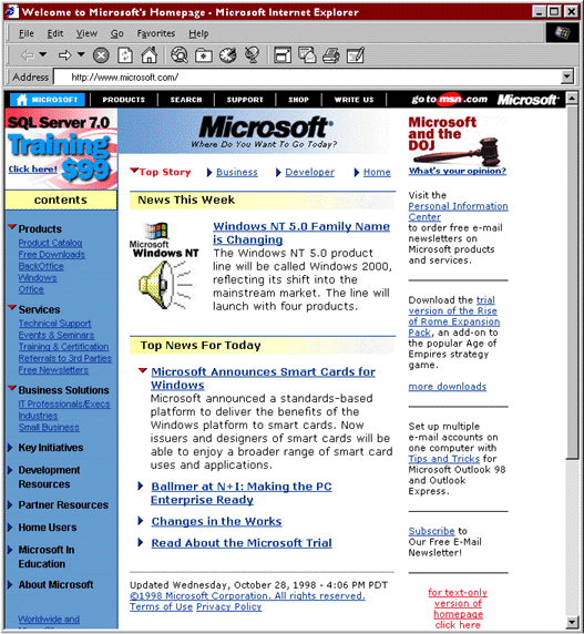 microsoft.com screenshot from 1997